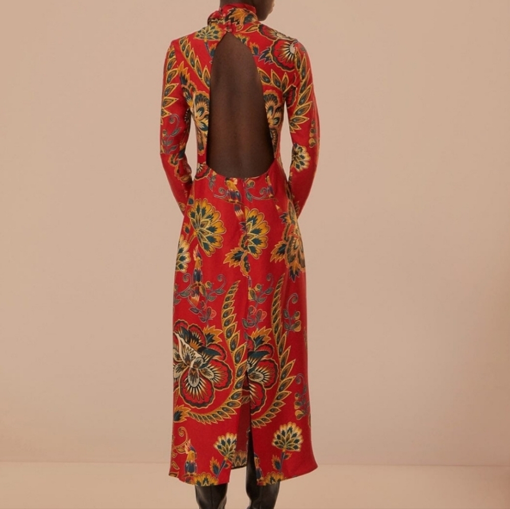 NWOT red maxi floral cutout lenzing ecovero viscose midi dress